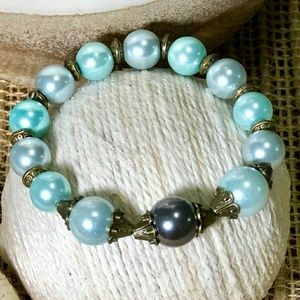 Blue and Gray bracelet with bronze accents